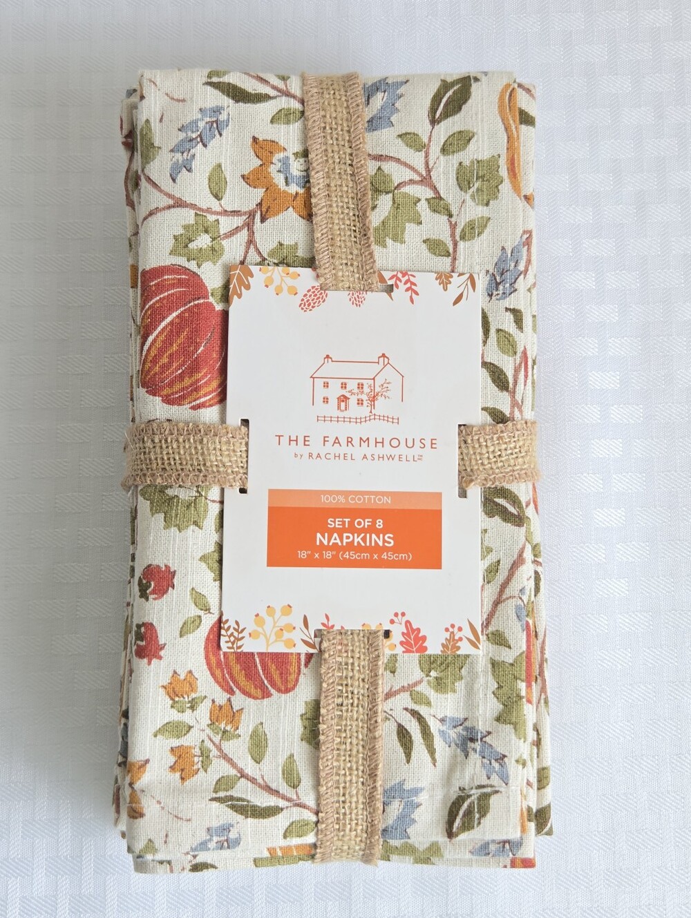 Rachel Ashwell Farmhouse Set of 8 Cloth Napkins Harvest Pumpkins Cotton